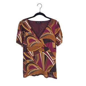 Vintage Y2K Axcess Geometric Mesh Sheer Babydoll V Neck Top Size M Retro